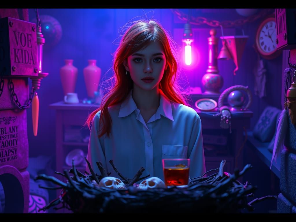 Mysterious Voodoo Shrine Scene in Anime Style