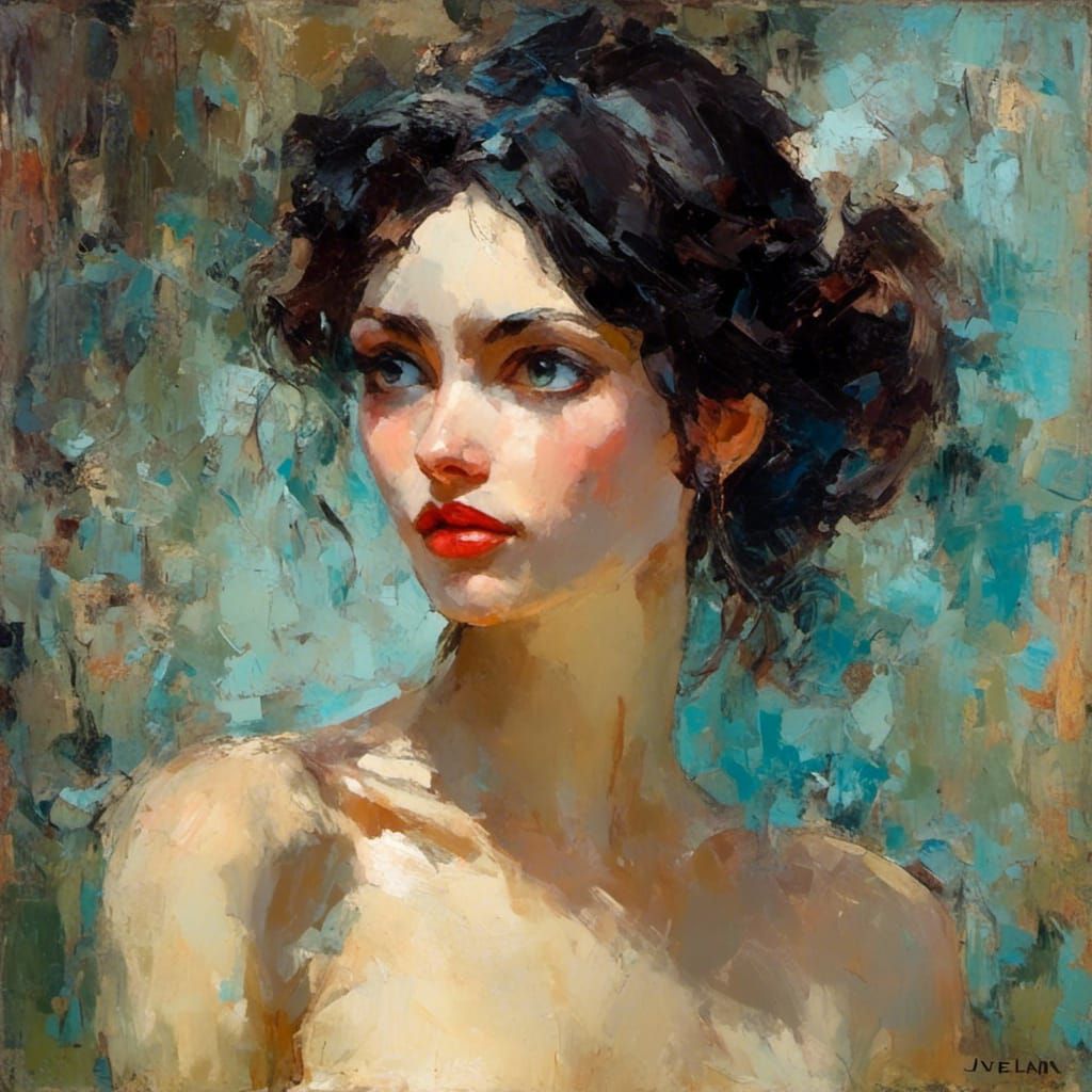 Striking Oil Painting of a Blue-Eyed Woman