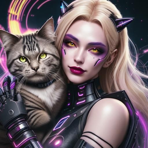 Cyberpunk Cyborg Portrait with Robotic Cat