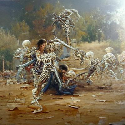 Mutated Human Warrior in Epic Skeleton Battle