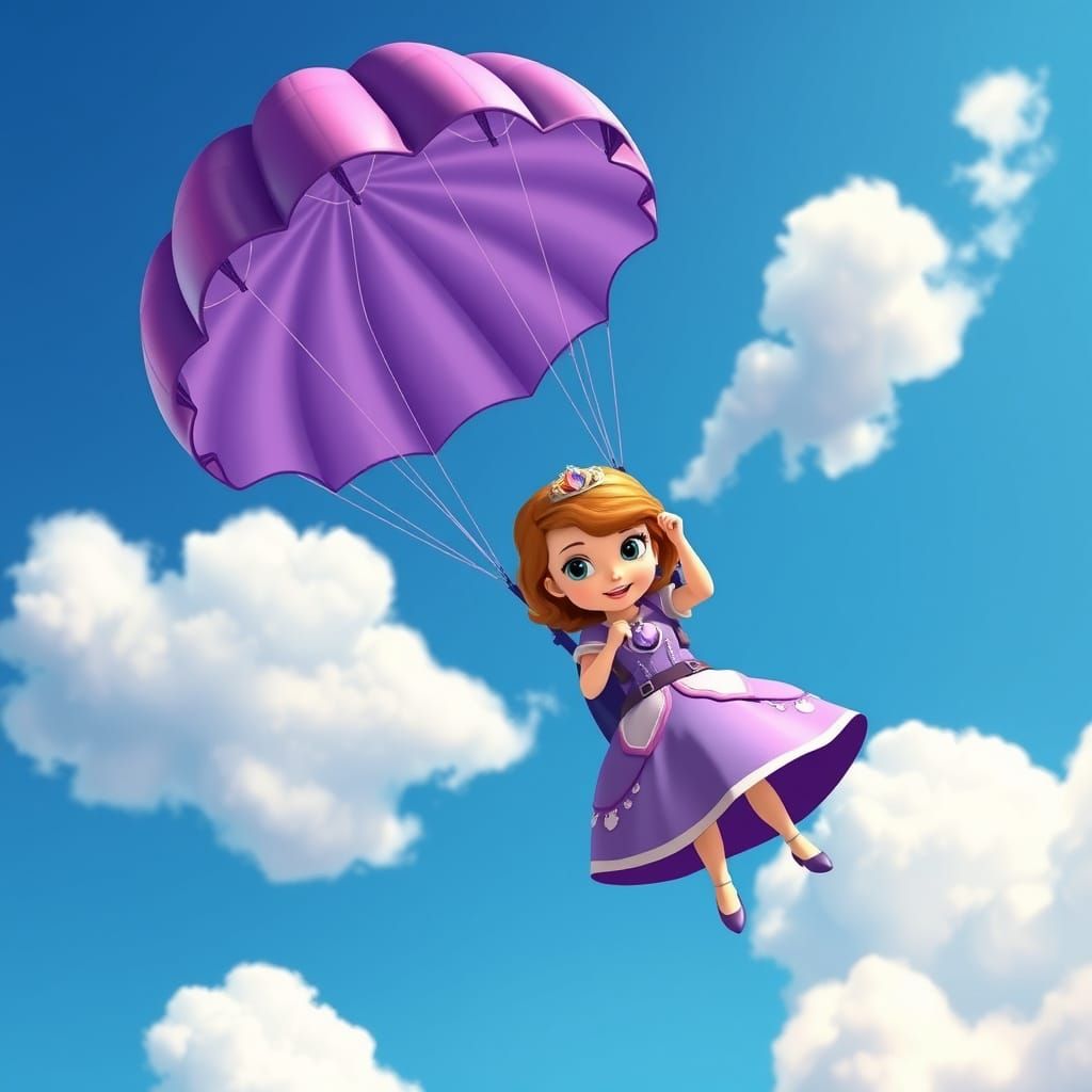 Princess Sofia Skydiving in Disney Animation Style
