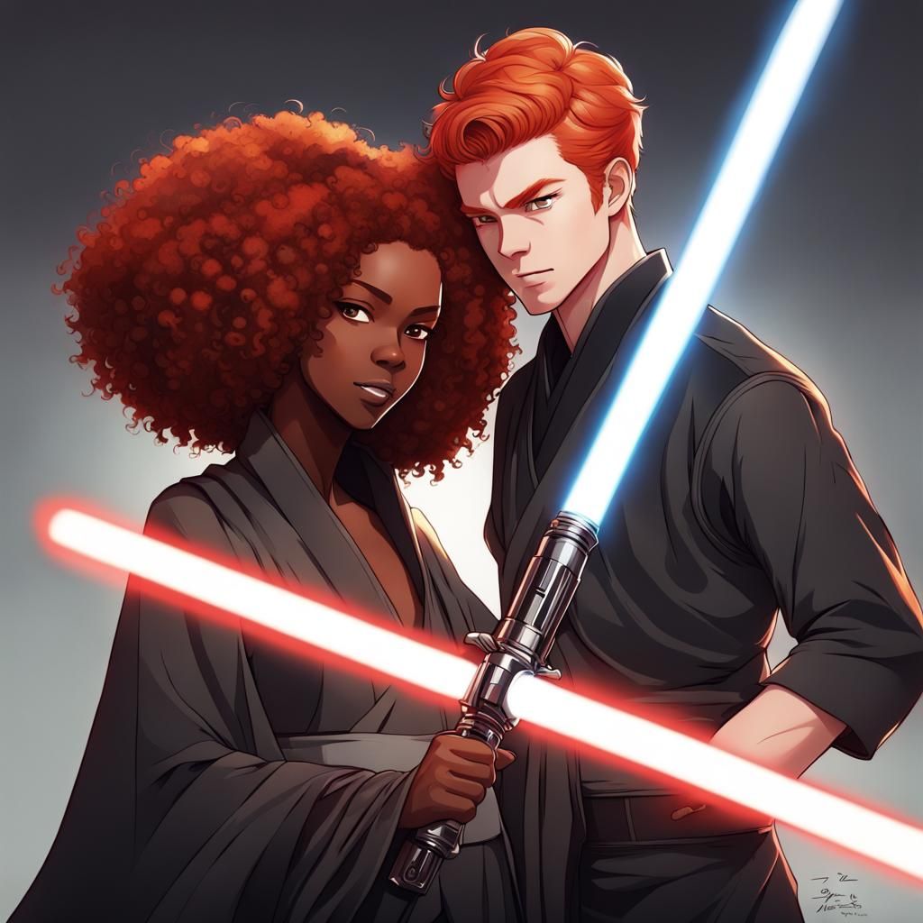 Jedi Couple in Anime Style with Lightsaber