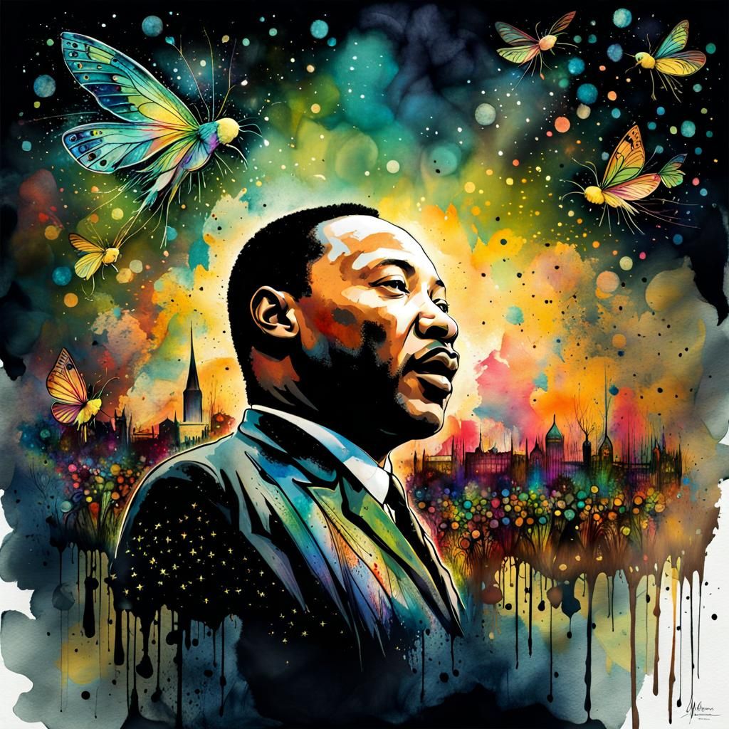 Martin Luther King's Dream in Bioluminescent Watercolor