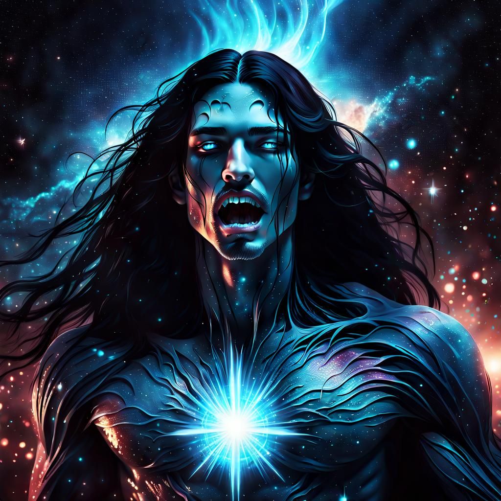 Vampire Goddess in Ethereal Cosmos, Watercolor Art