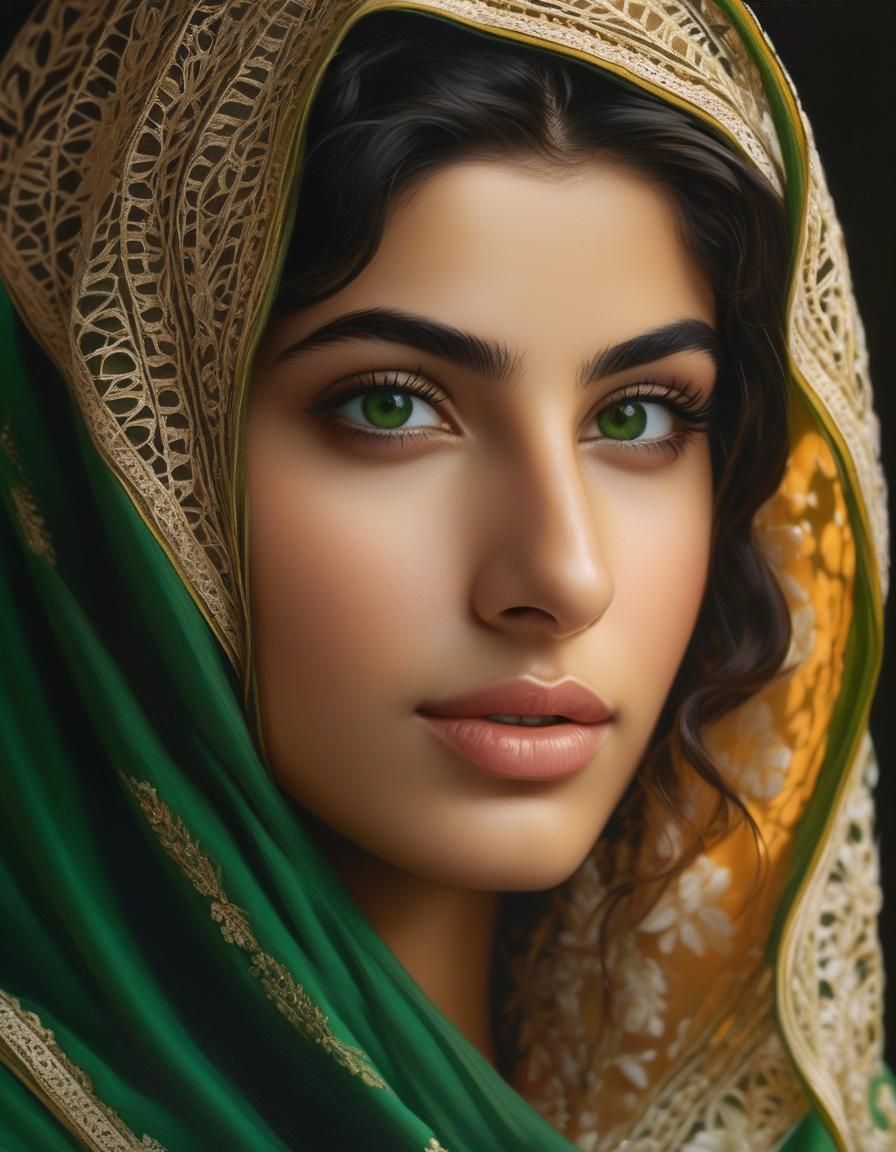 Photorealistic Portrait of Iranian Woman with Green Eyes
