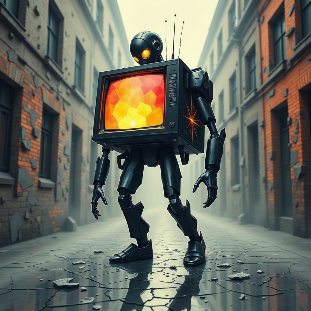 Retro TV with Cute Robot Legs in Downtown Chaos
