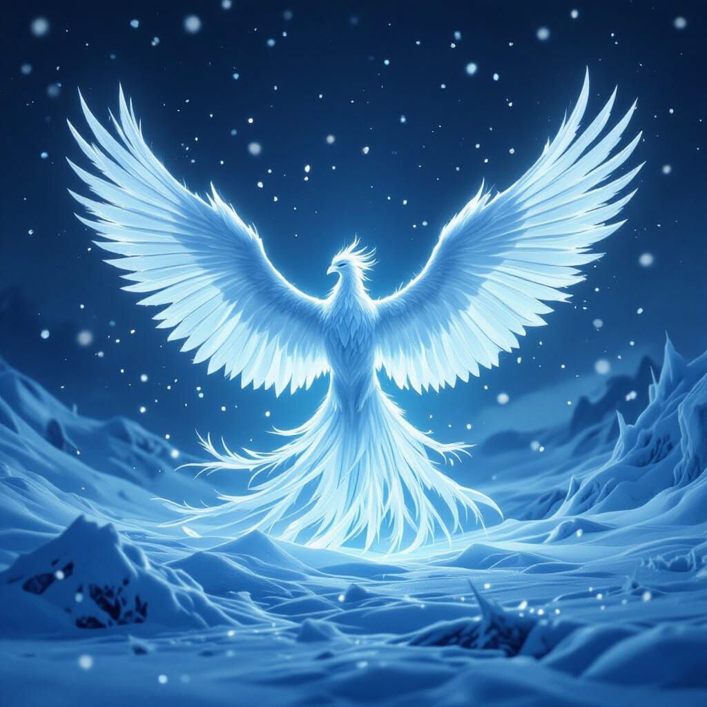 Ethereal Ice Phoenix Rises in Digital Matte Painting Style