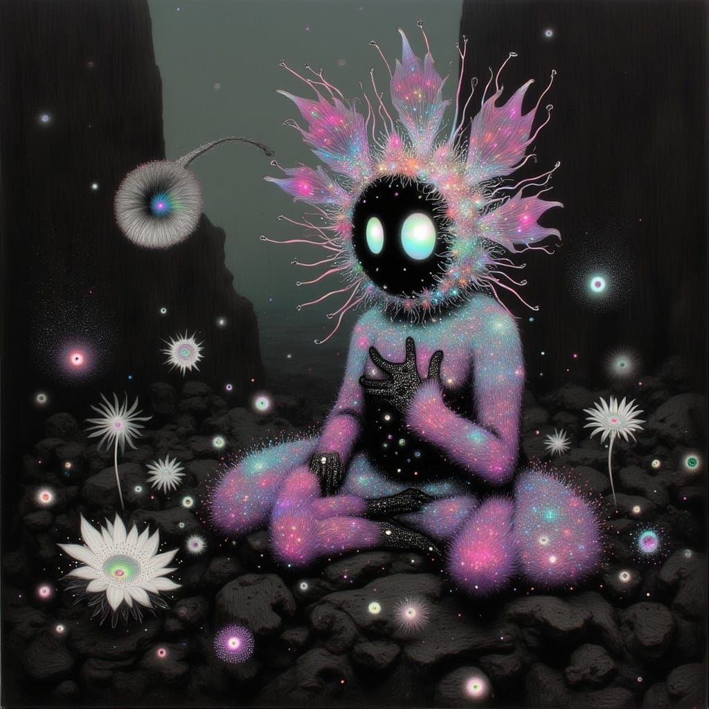 Surrealist Glowing Biome Creatures in a Maximalist Dance