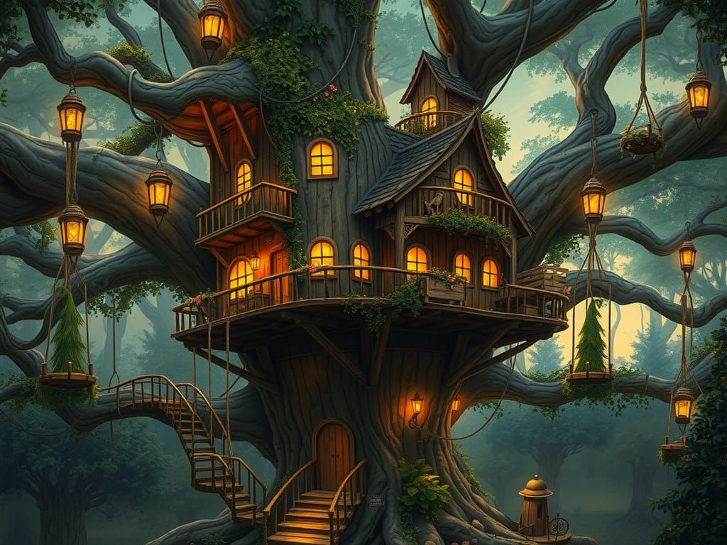 Enchanted Treehouse in a Whimsical Forest