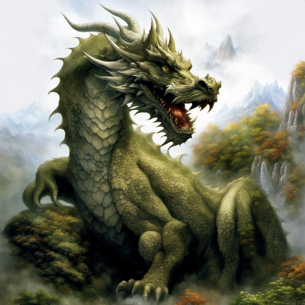 Ethereal White Dragon in Mountain Landscape