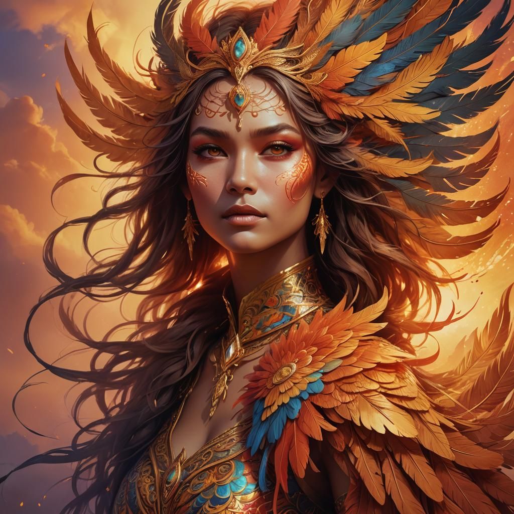 Mystical Phoenix Woman Portrait in Fantasy Art Style