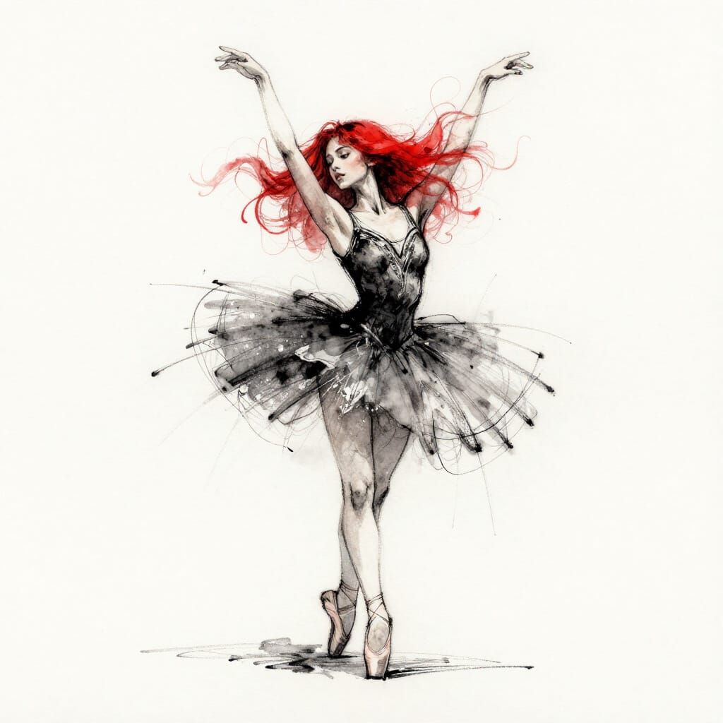Ballerina in Watercolour Expressionism Style Sketch