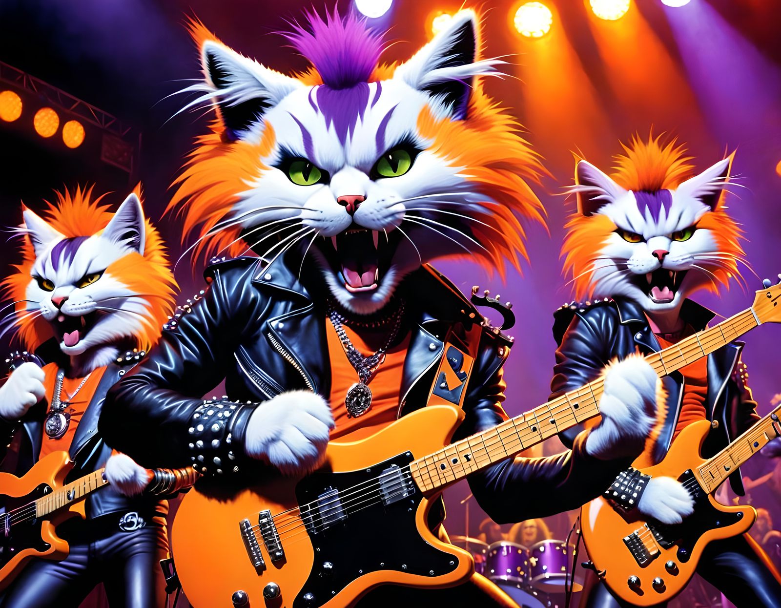 Furry Punk Rock Cat Band on Stage: Matte Painting