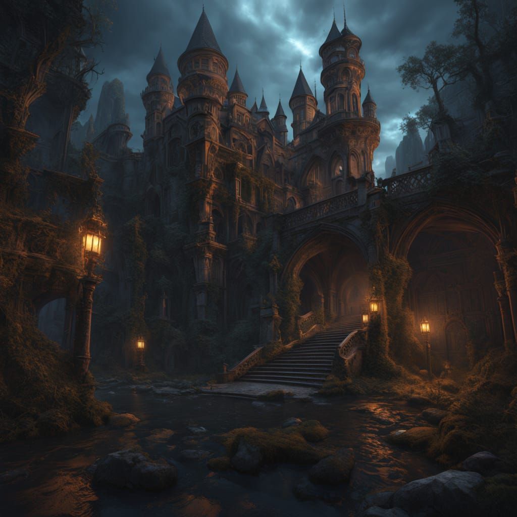 Fractal Vampire Castle in Gothic Horror Style