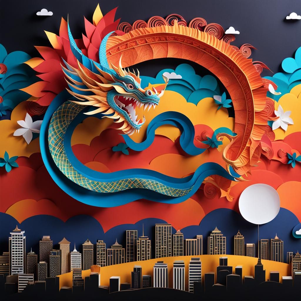Chinese Dragon Kite Soars in 3D Paper Art