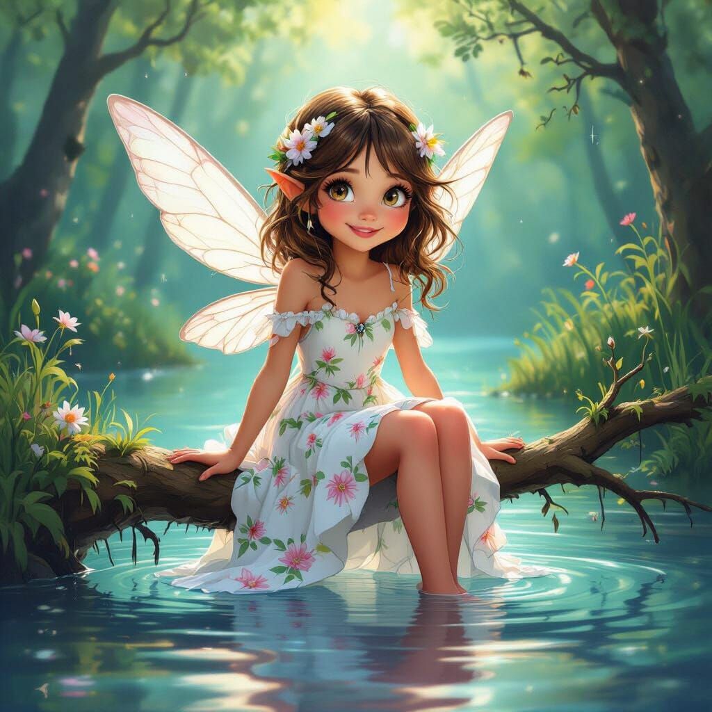 Whimsical Pixie Girl by Forest Lake, Airbrushed Style