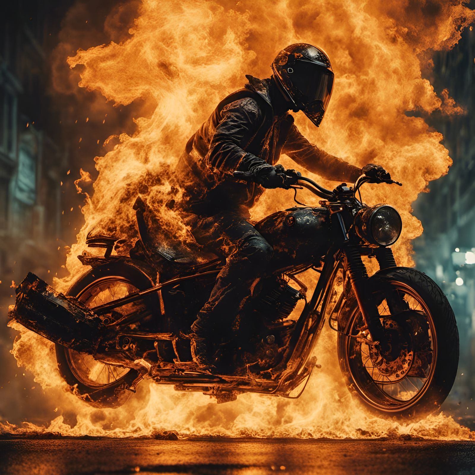 Infernal Antelope Demon Rides Skull Motorcycle