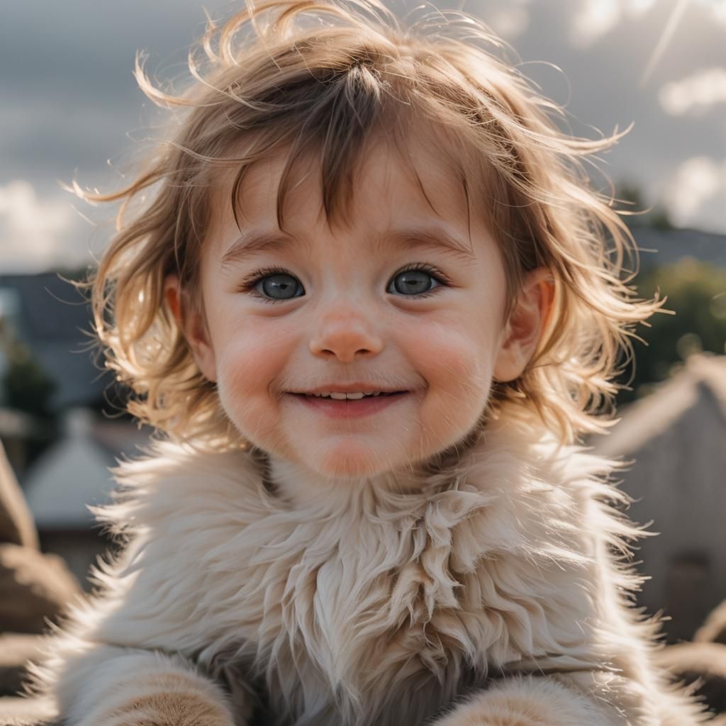 Cute Kitten and Girl in Divine Sunshine