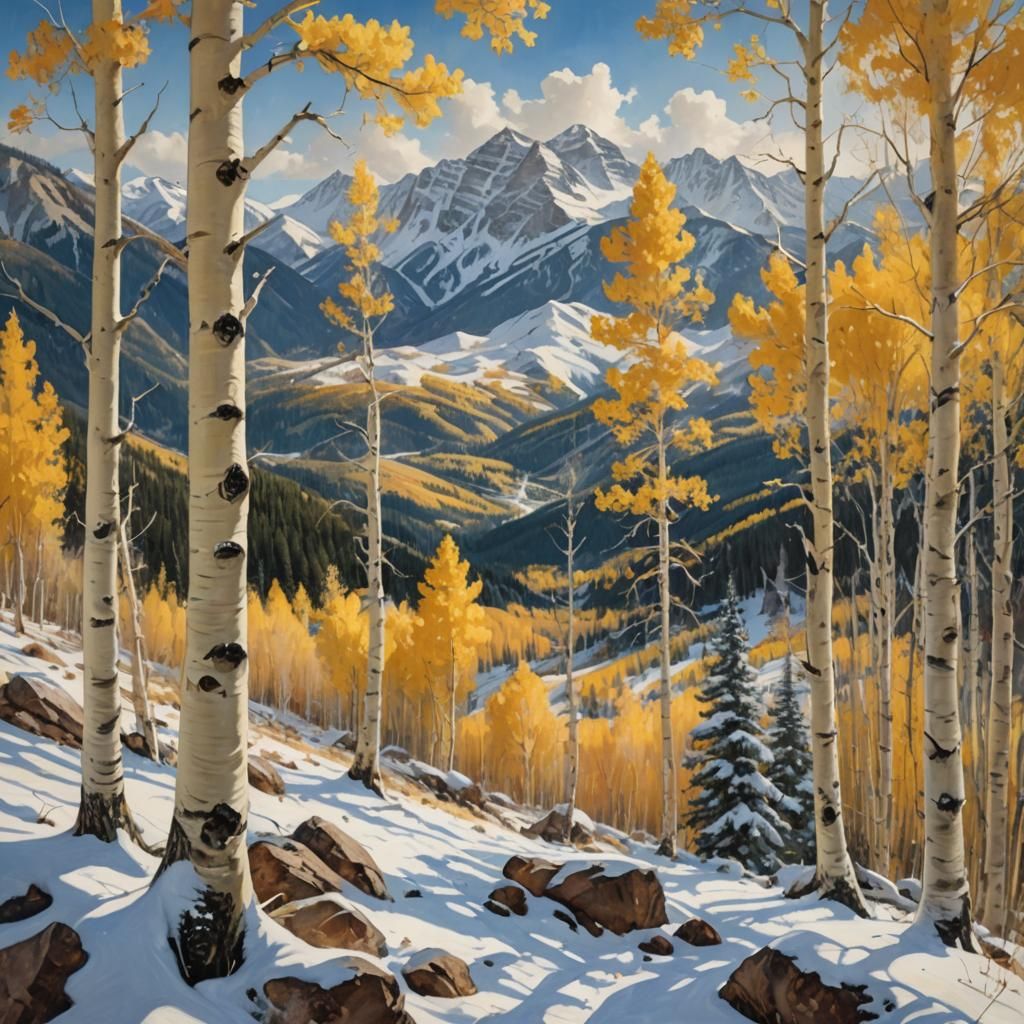 Colorado Mountains: Golden Aspens in Oil Painting Style