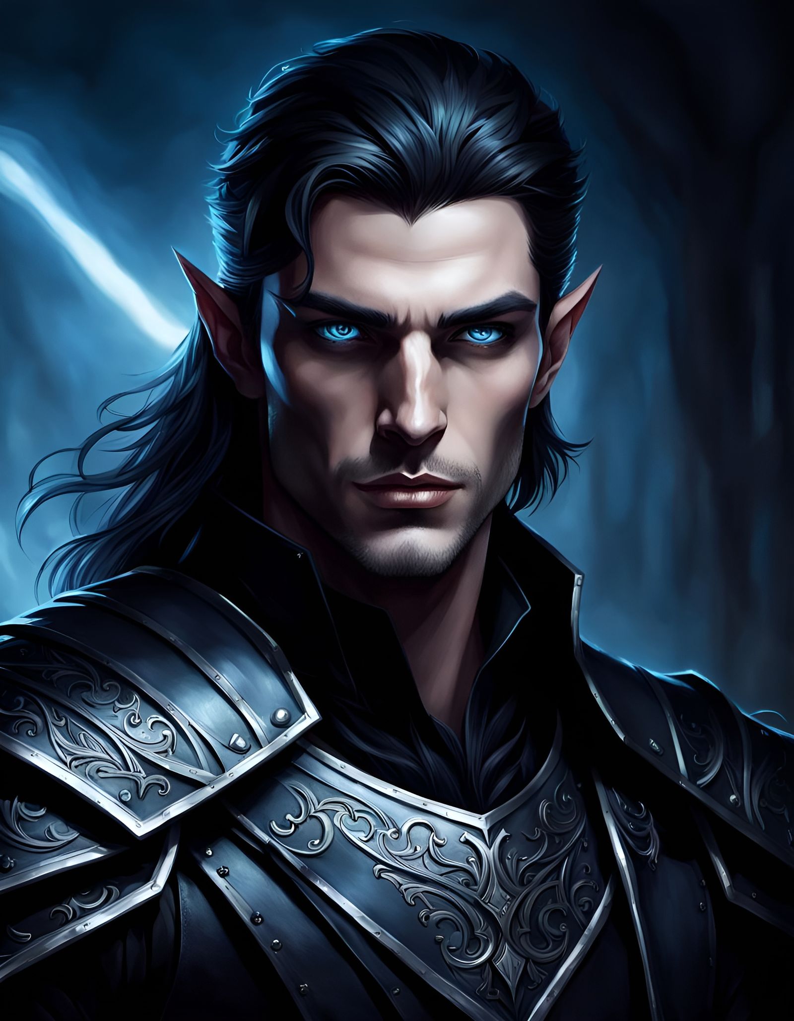 Shadow Assassin Elf Portrait Styled by Rutkowski