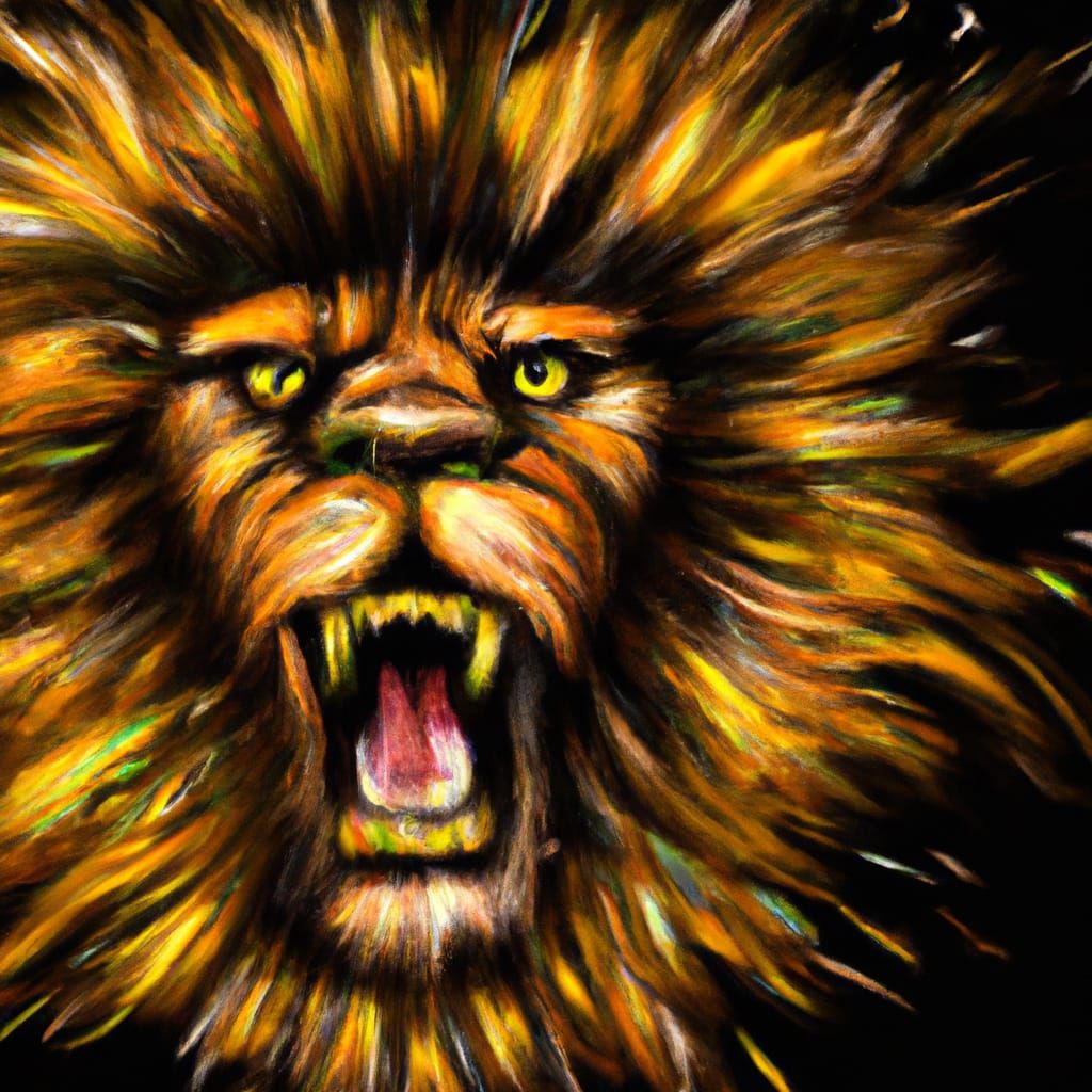 Roaring Lion Close-Up: Aggressive Fantasy Art