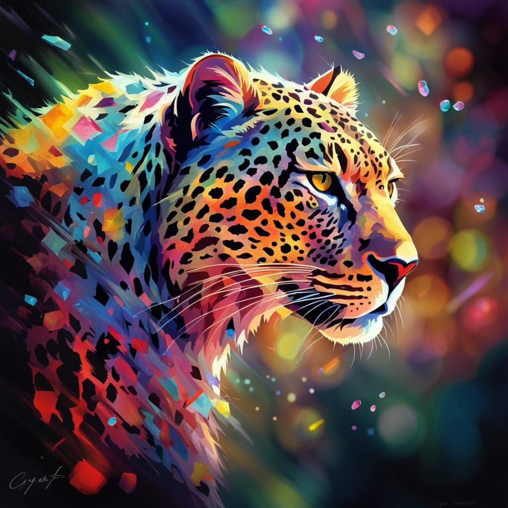 Crystal Snow Leopard in Sinister Digital Art Style
