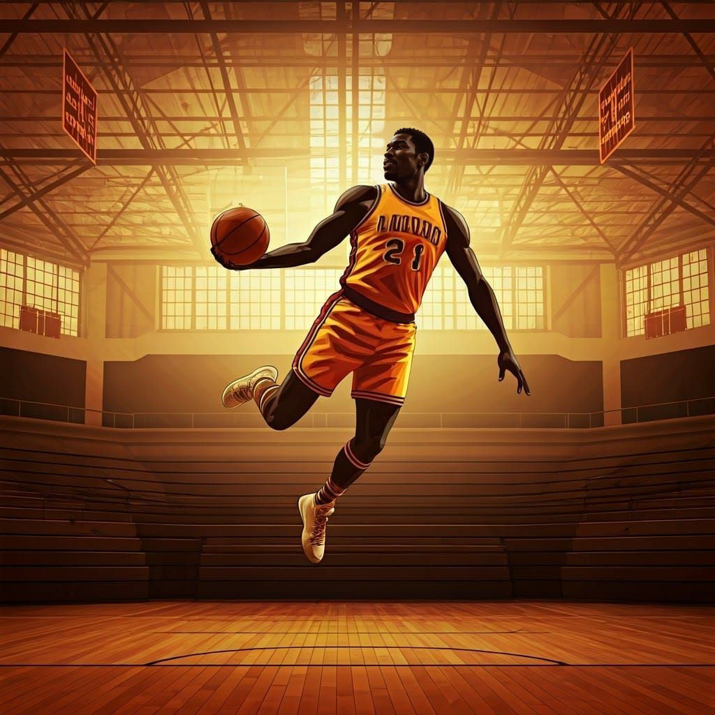 Surreal Basketball Player Soars in Vintage Athletic Style