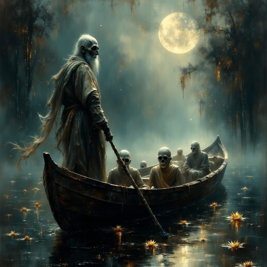 Charon: Ferryman of the Dead in Hyperrealistic Style