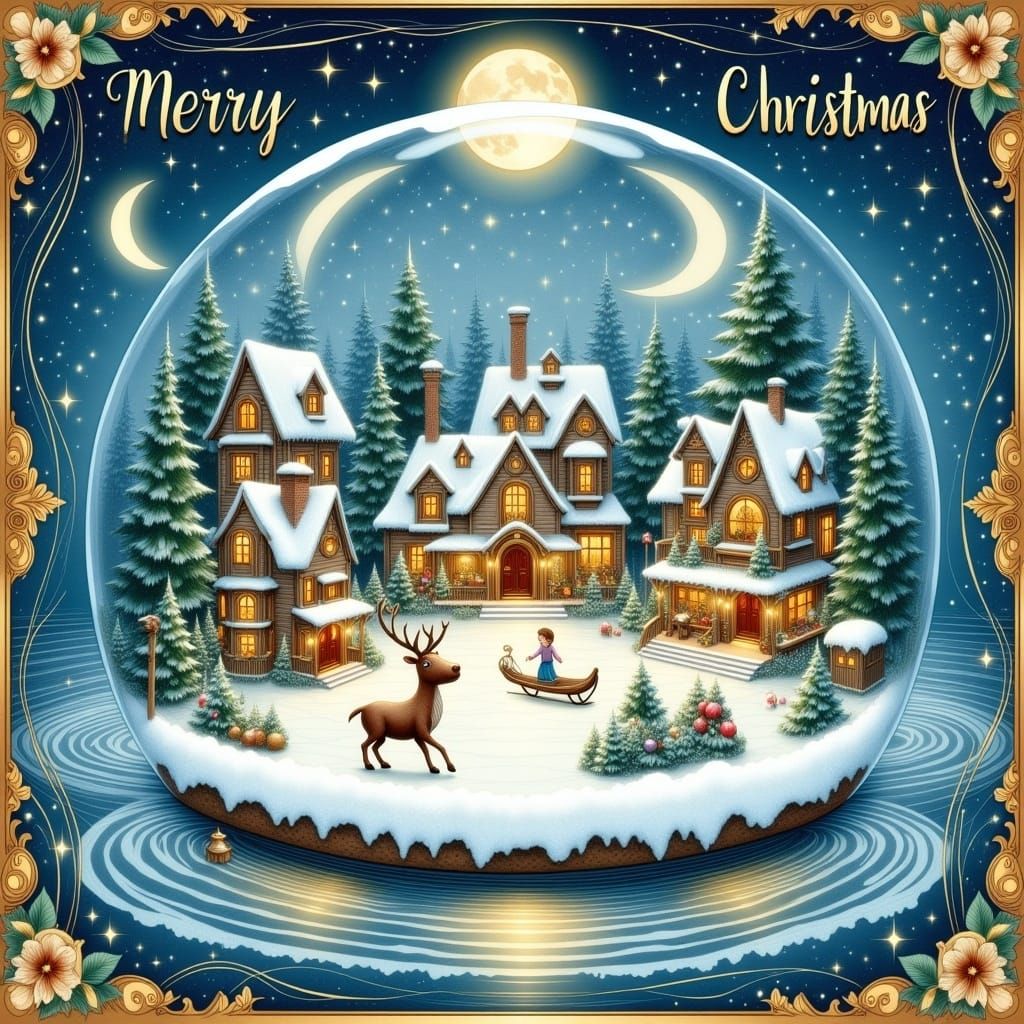Vintage Winter Wonderland Scene in Whimsical Style