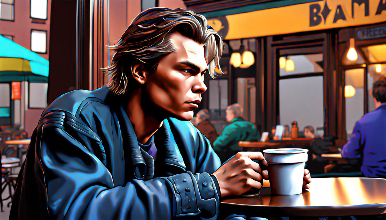 River Phoenix as Batman Sipping Coffee: 8K Art