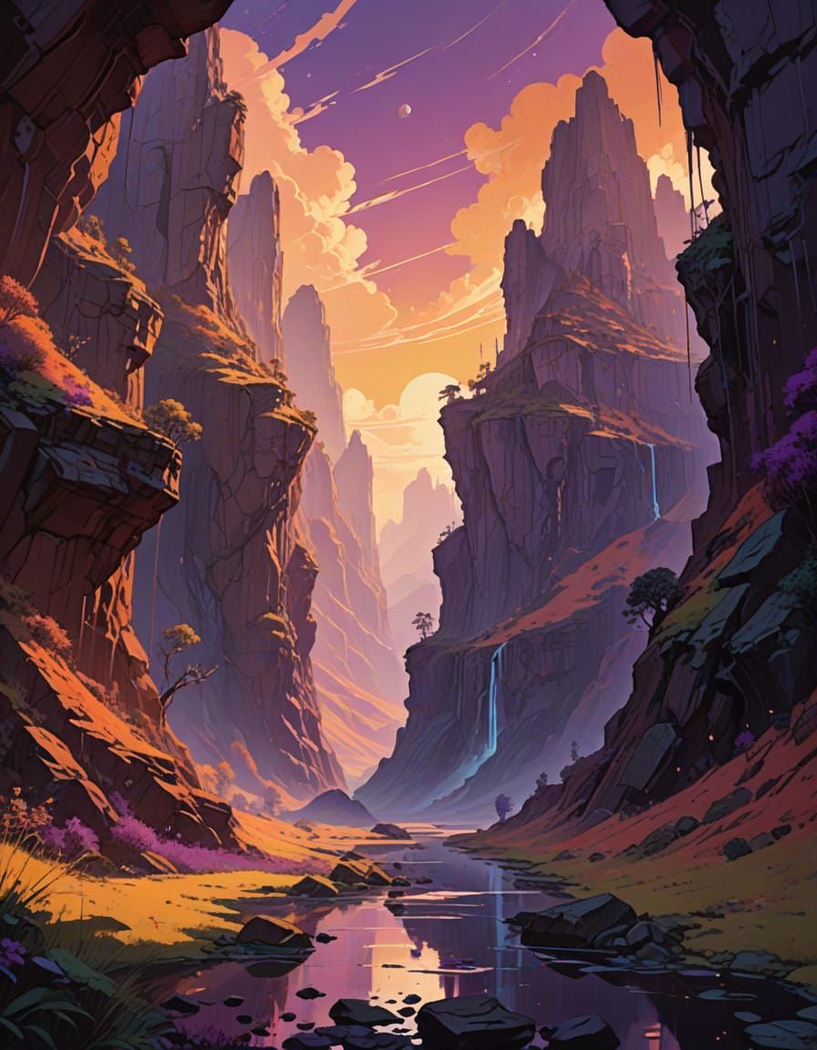 Surreal Fantasy Realm Soars Through Volcanic Red Canyon, Rad...