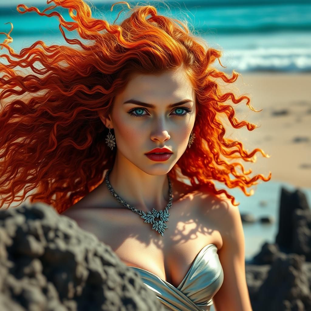 Digital Woman with Fiery Red Hair in Klimt Style