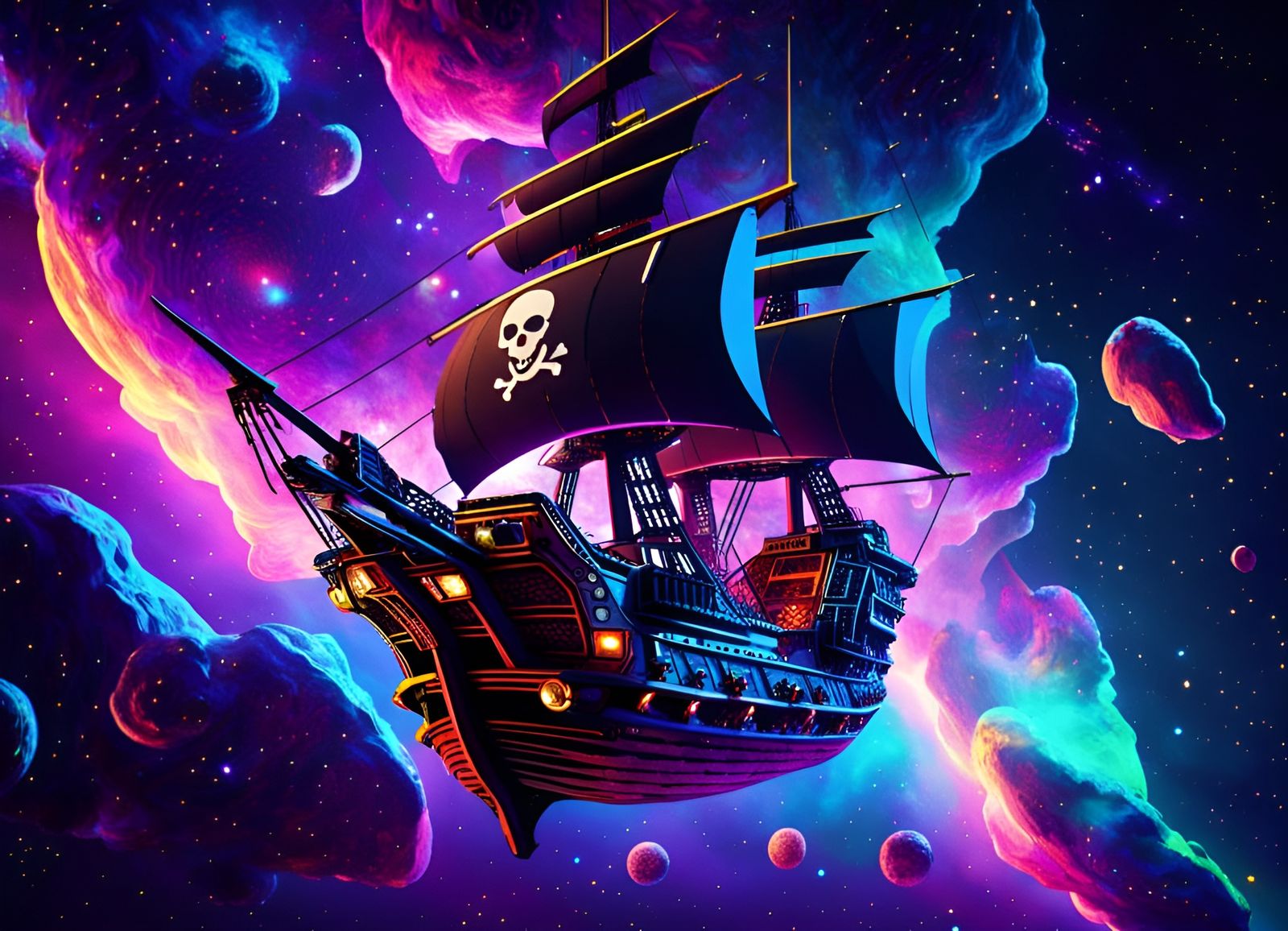 Sci-Fi Pirate Galleon in Deep Space
