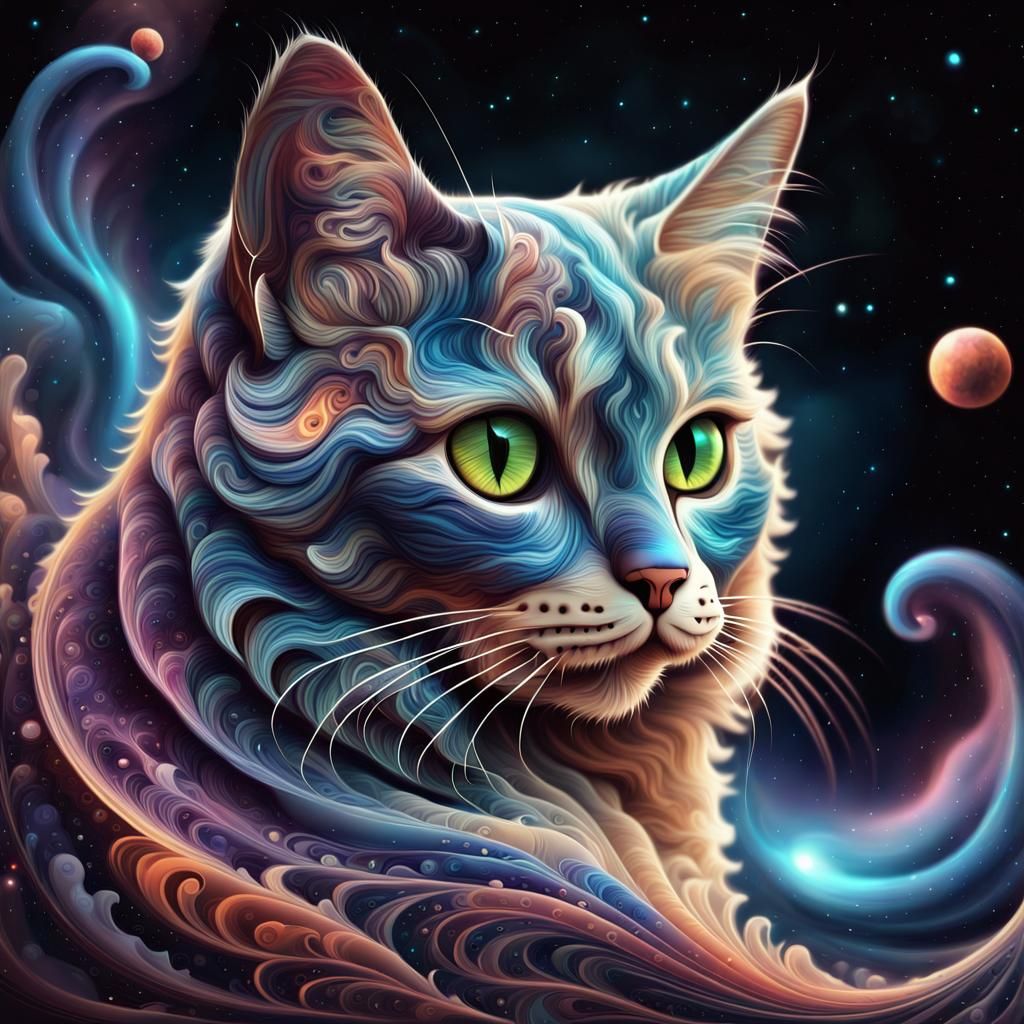Cosmic Galaxy Cat in Fractal Vector Style