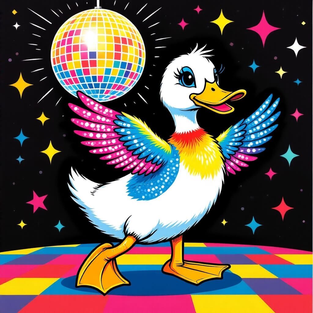 Disco Duck Dances in Pop Art Style
