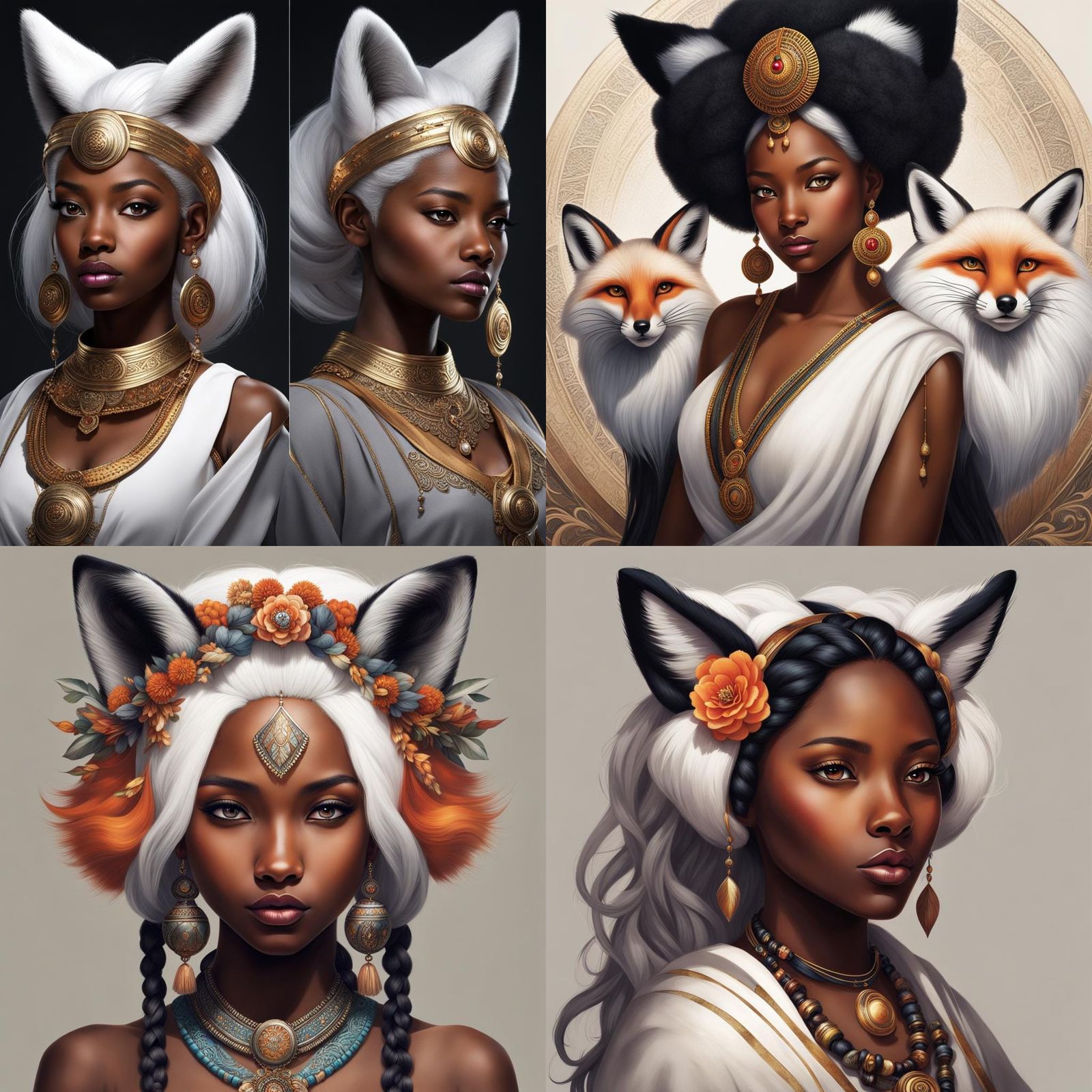 Enchanting Black Girl with Fox Ears and White Hair