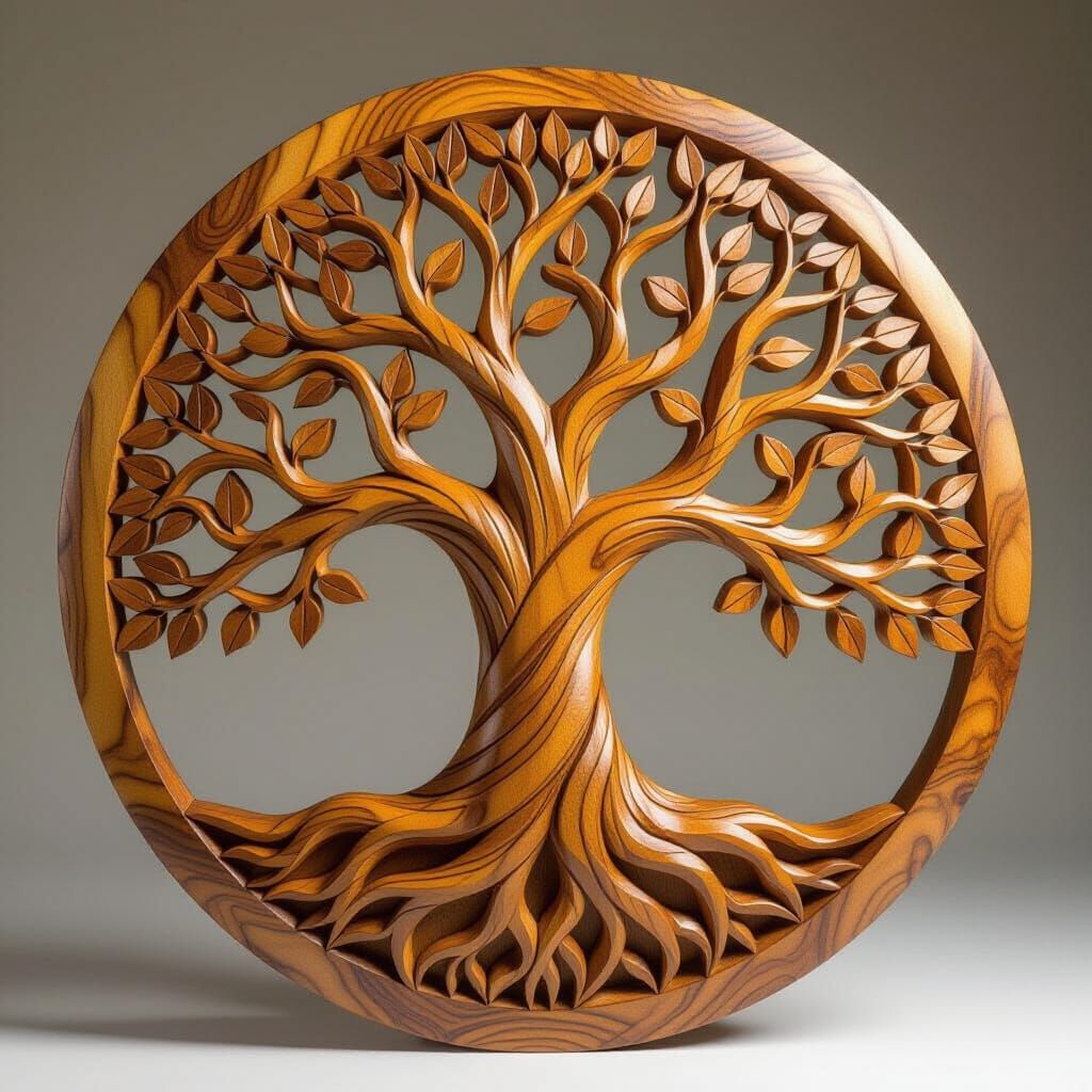 Carved Wooden Tree of Life Sculpture