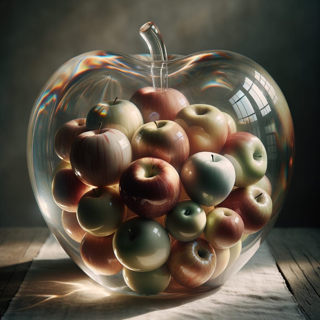Glowing Glass Apple with Vibrant Fruit