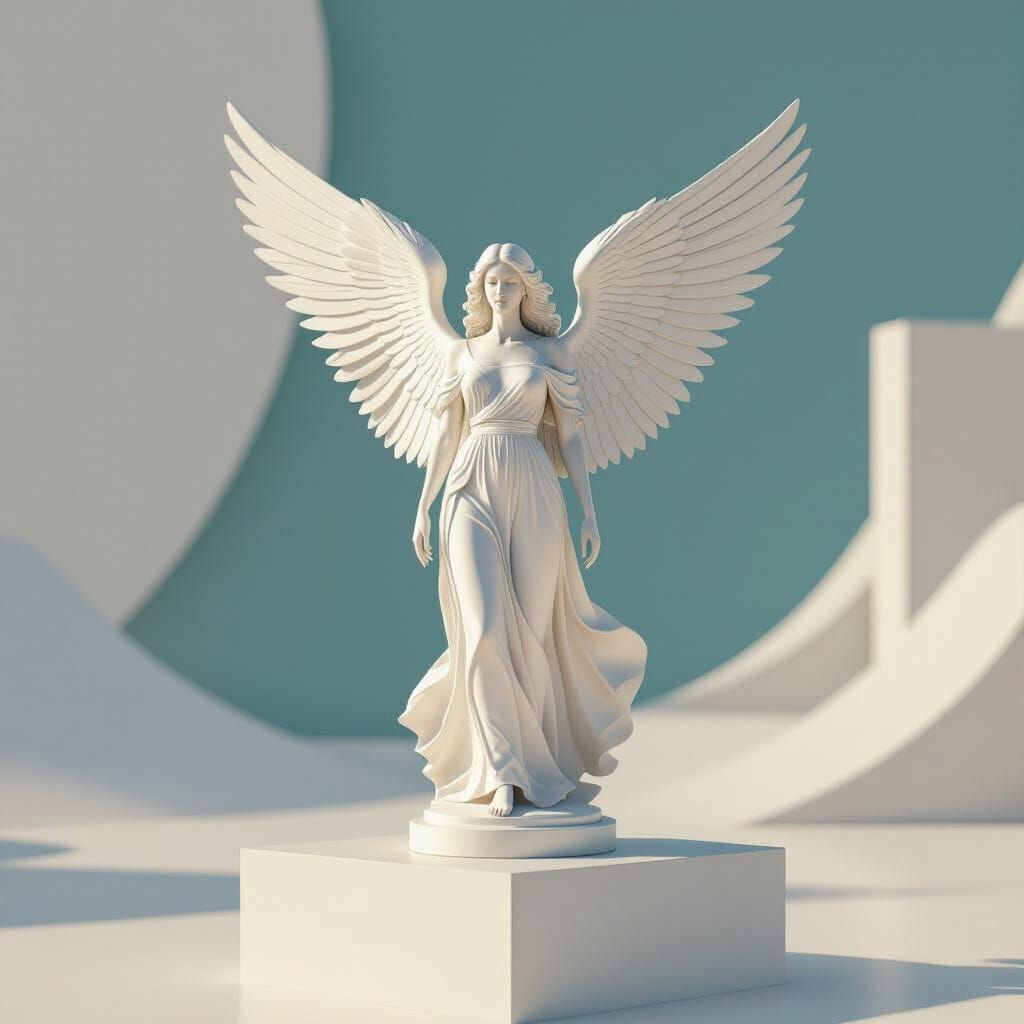 Modern Minimalist Sculpture: Angel on Pedestal