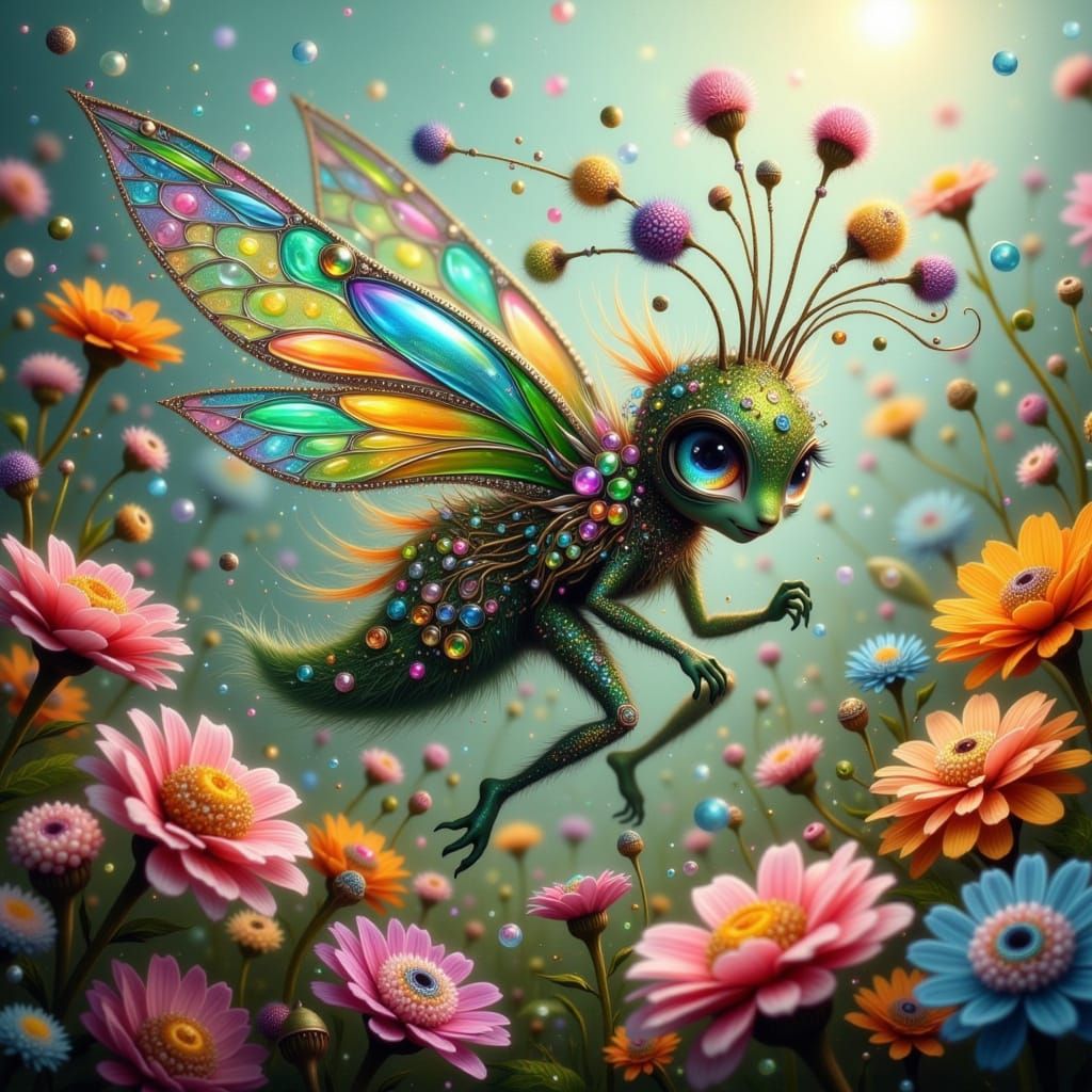 Whimsical Fae Berry Monster in Enchanted Meadow