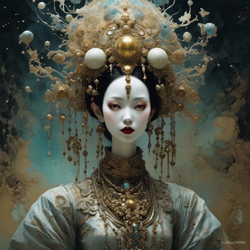 Anunnaki Deity in Tokyo: Whimsical Alcohol Ink Fantasy