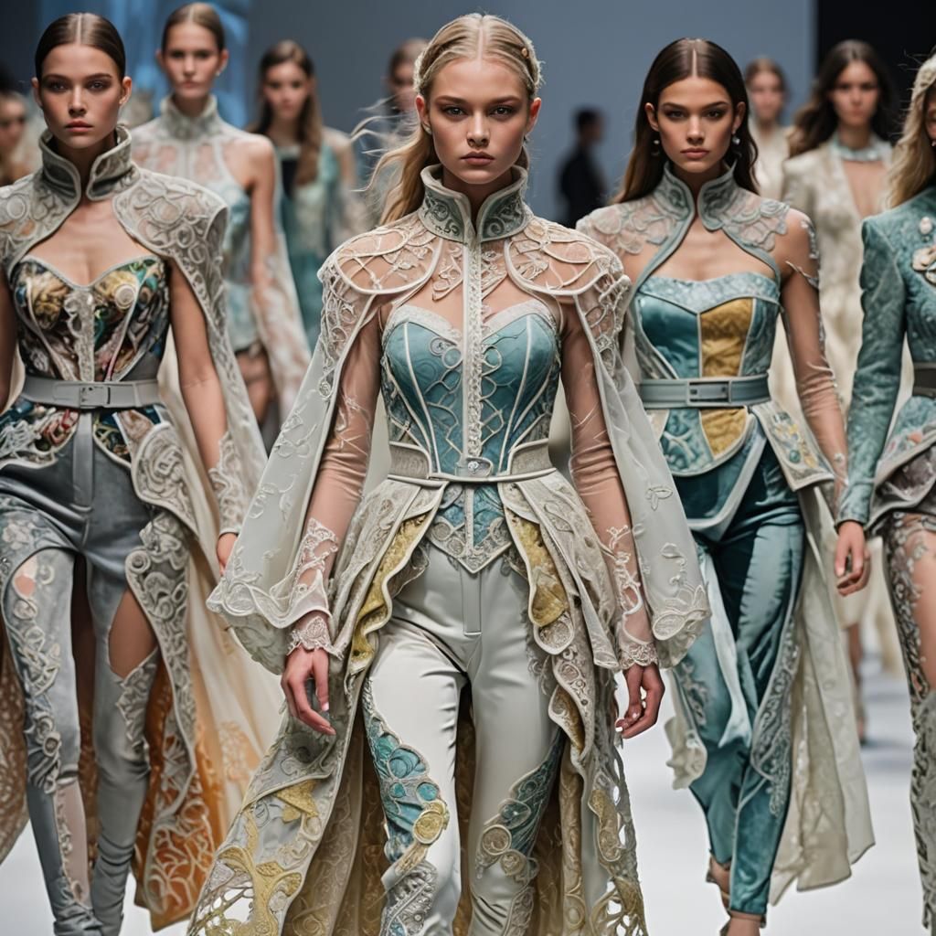 Futuristic Teen Costumes on Catwalk in Bright Colors