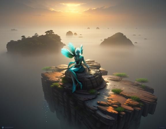 Female Amphibioid in Misty Landscape, 3D Game Art