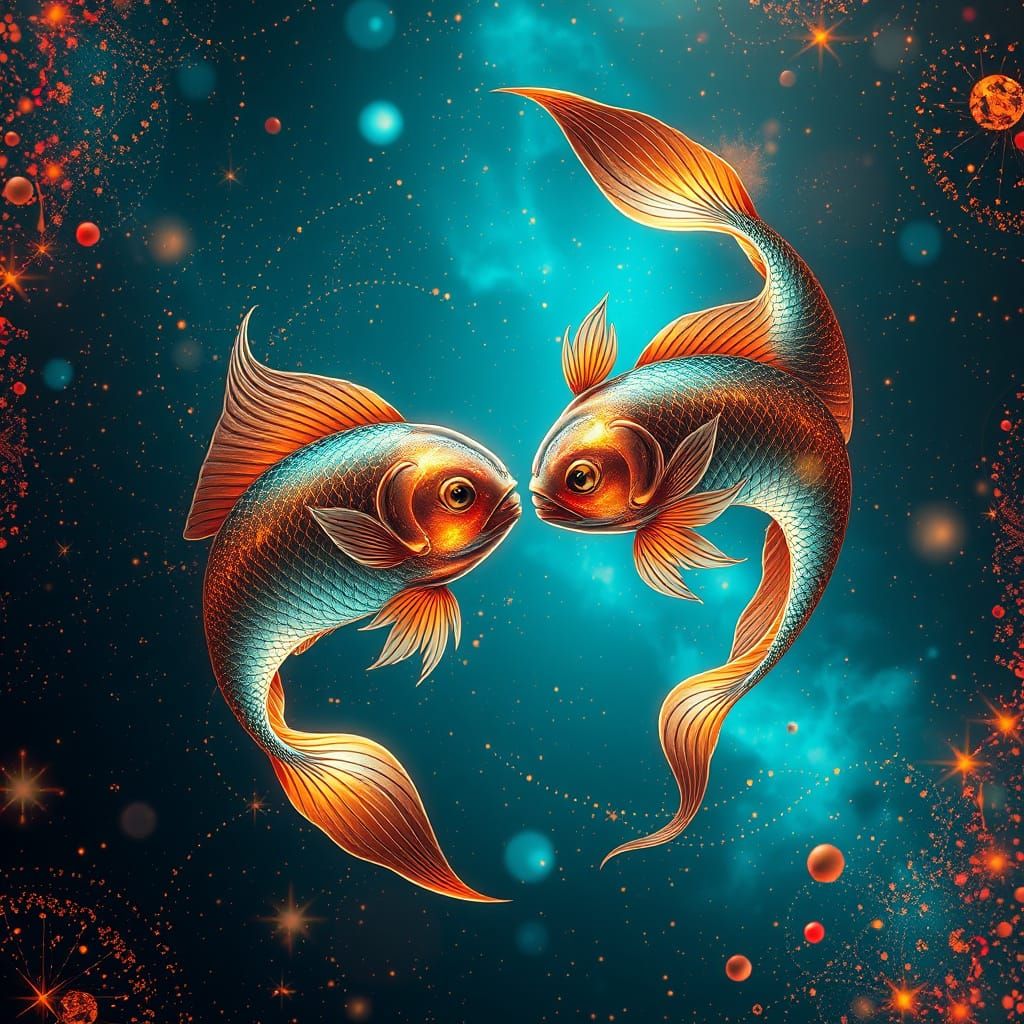 Surreal Cosmic Pisces Zodiac Sign in Ethereal Dreamlike Styl...