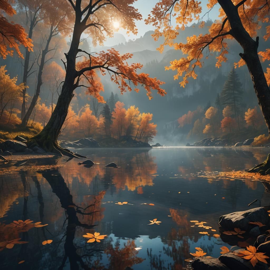 Autumn Lake Landscape Painting in Unreal Engine