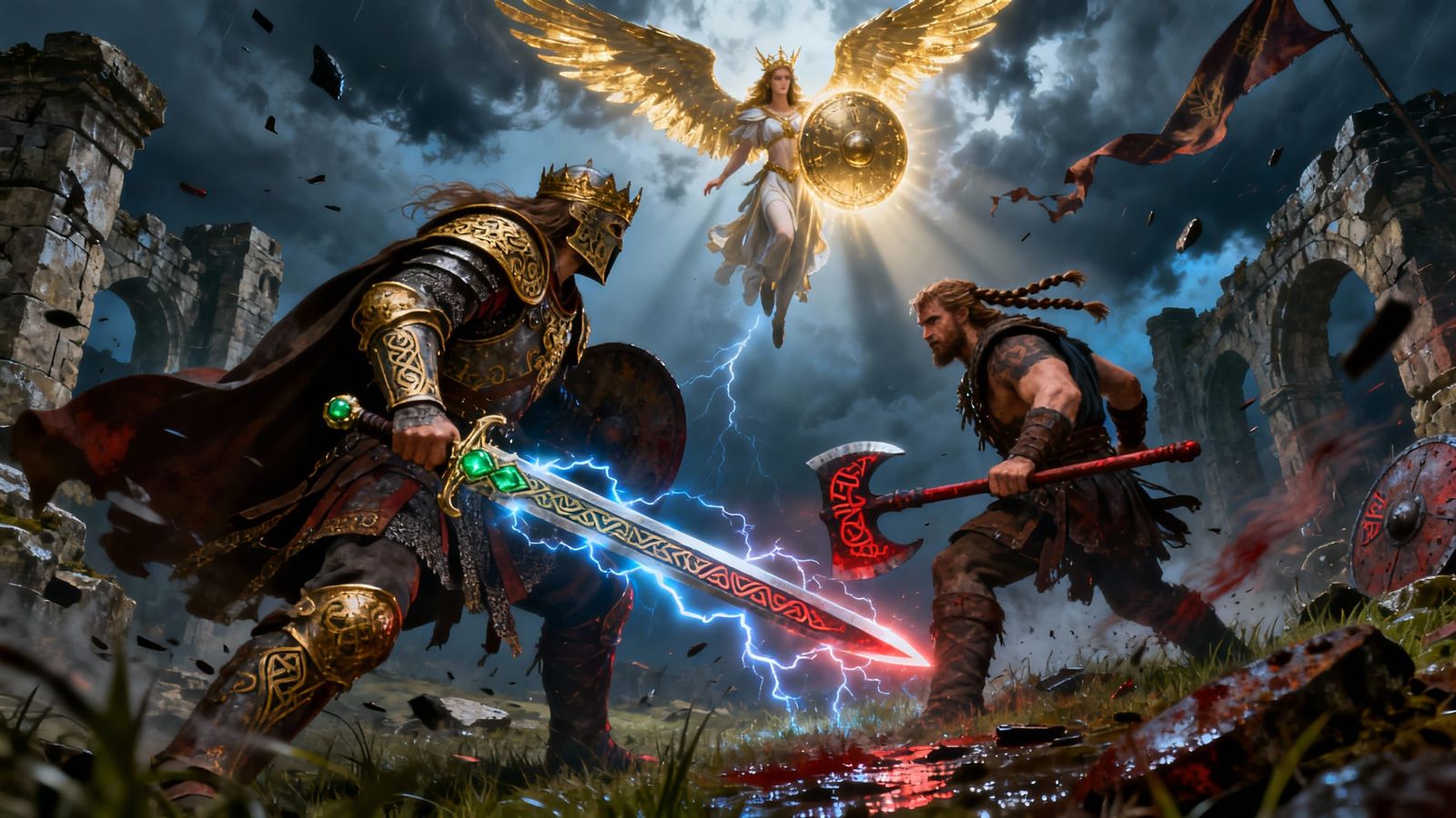 Celtic Warrior vs Berserker on Stormy Battlefield