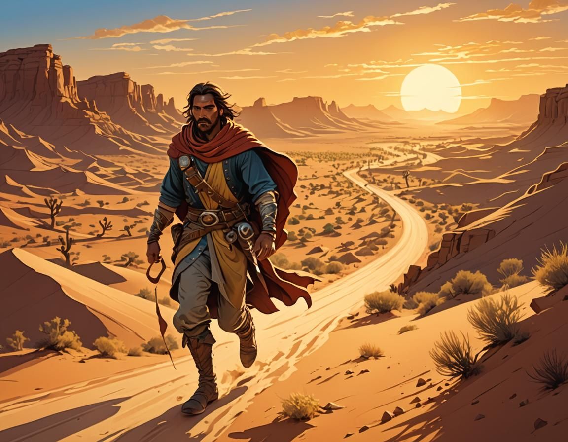 Traveler's Desert Sprint: A Digital Vector Illustration
