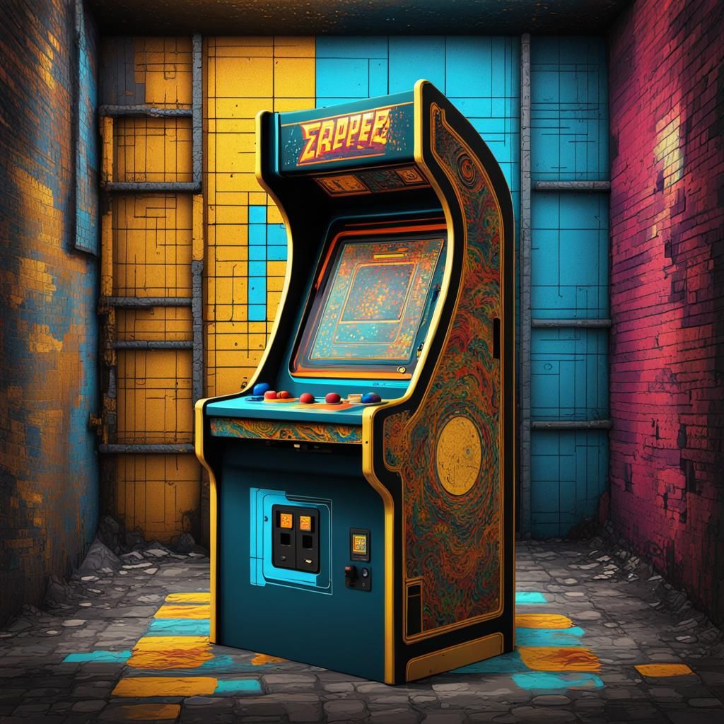 Retro Arcade Game in Alleyway, Pop Art Style
