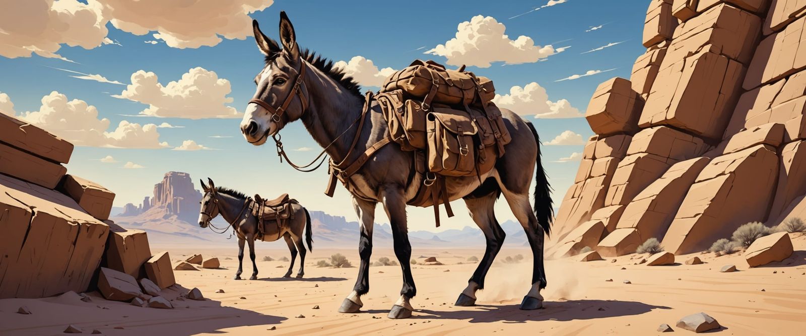 Resilient Desert Pack Donkeys in Stylized Realism