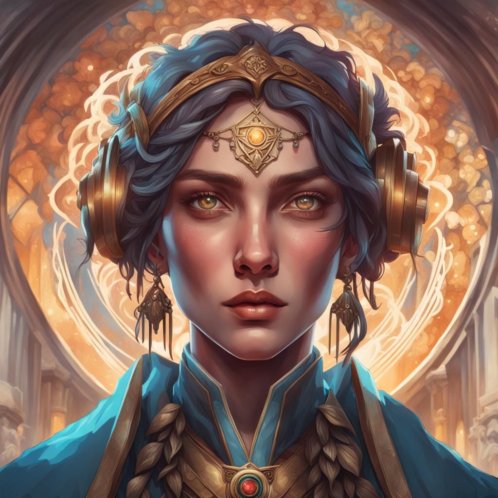 Detailed Portrait of Divine Figure in Art Nouveau Style